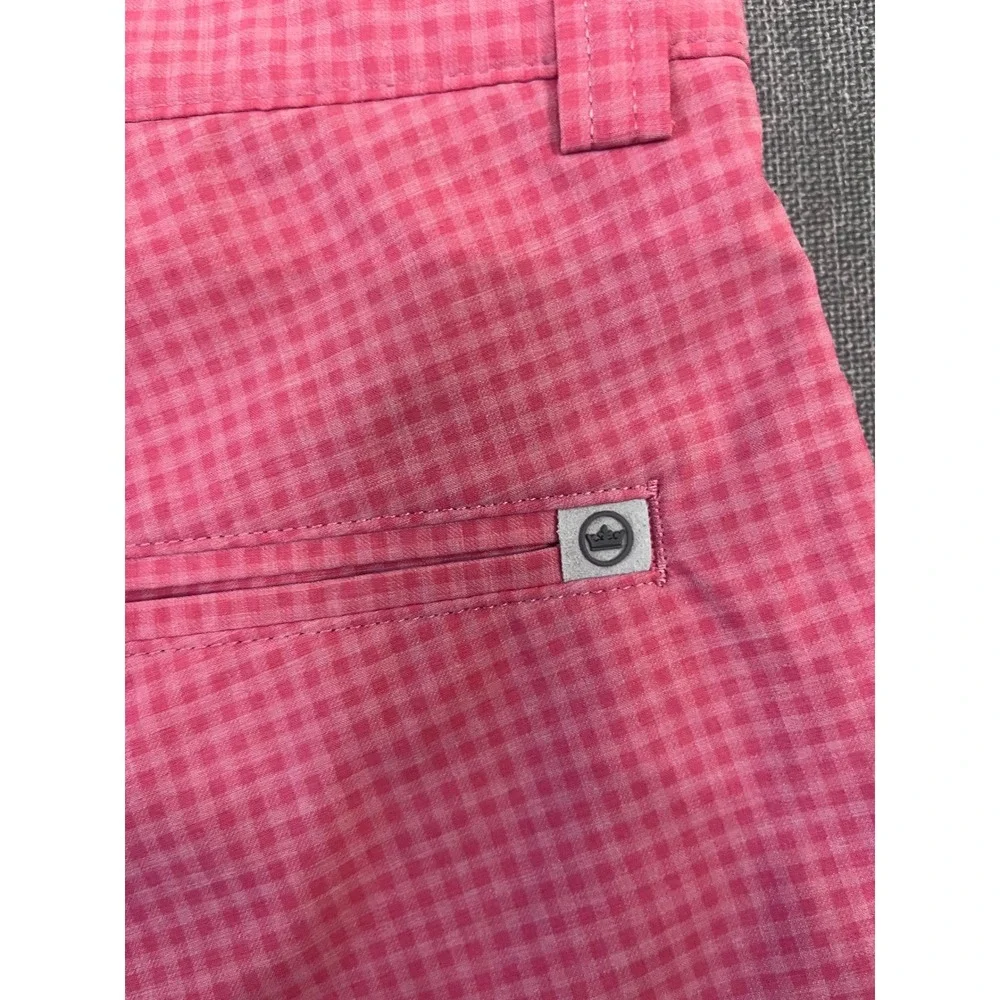 Peter Millar Crown Sport Mens Pink Gingham Performance Golf Shorts Size 32